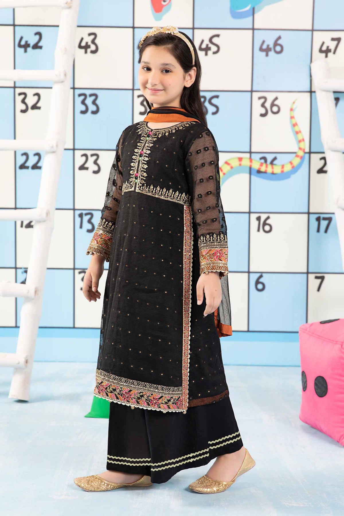 Maria B | 3 Piece Embroidered Cotton Zari Net Suit | MKS-PF24-06 by Maria Faisal - Registered Vendor of : Maria B - type : Kids Clothes - 100% original wedding dresses