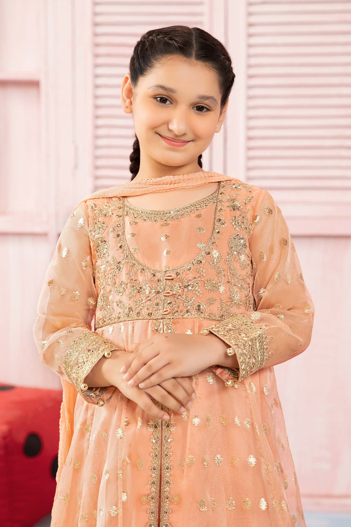 Maria B | 3 Piece Embroidered Organza Suit | MKS-PF24-07 by Maria Faisal - Registered Vendor of : Maria B - type : Kids Clothes - 100% original wedding dresses