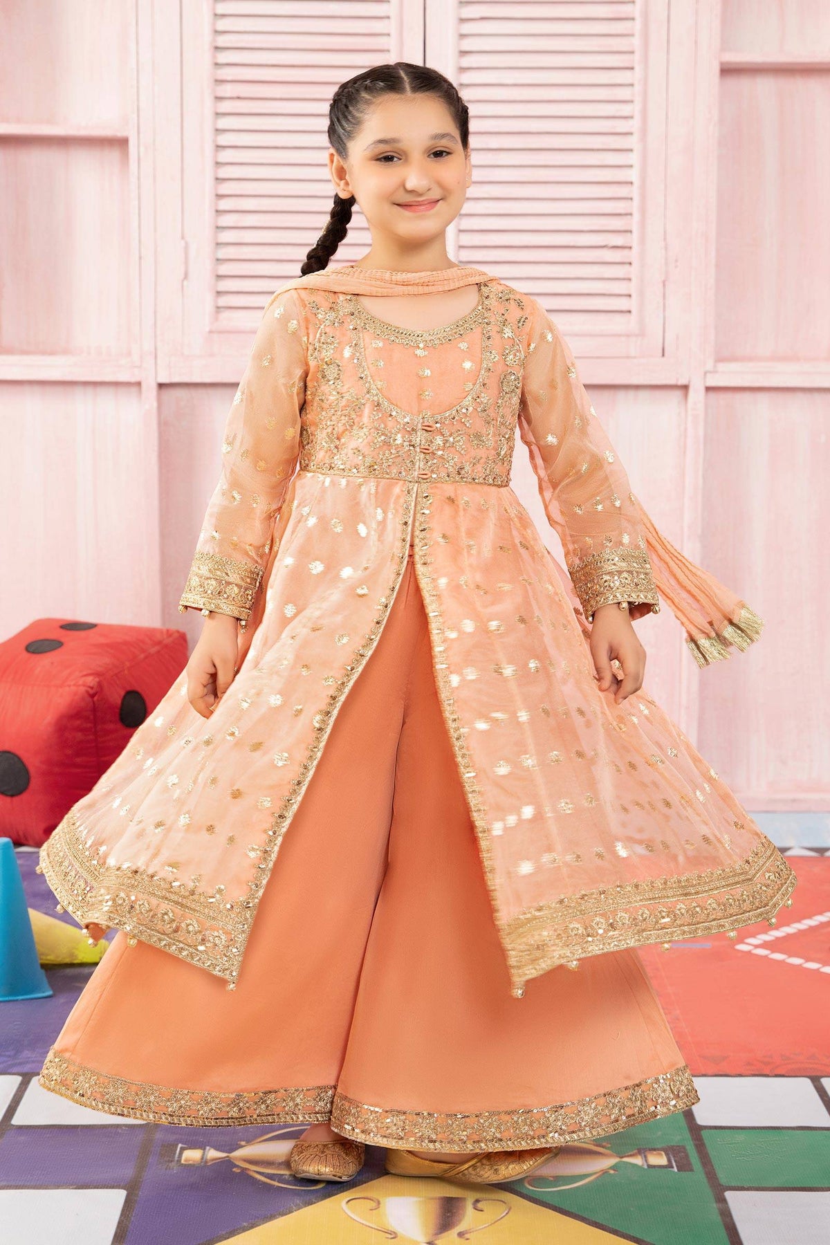 Maria B | 3 Piece Embroidered Organza Suit | MKS-PF24-07 by Maria Faisal - Registered Vendor of : Maria B - type : Kids Clothes - 100% original wedding dresses