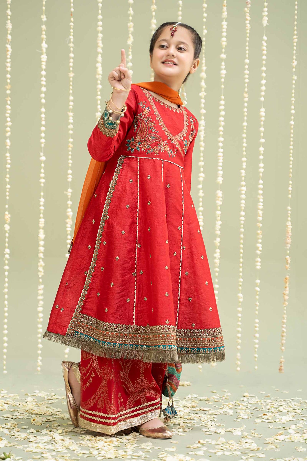 Maria B | 3 Piece Embroidered Raw Silk Suit | MKS-W24-02 by Maria Faisal - Registered Vendor of : Maria B - type : Kids Clothes - 100% original wedding dresses