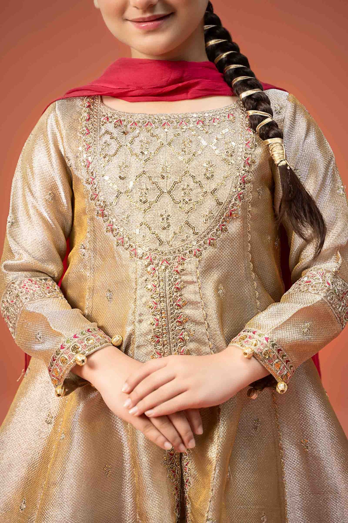Maria B | 3 Piece Embroidered Zari jacquard Suit | MKS-W24-03 by Maria Faisal - Registered Vendor of : Maria B - type : Kids Clothes - 100% original wedding dresses