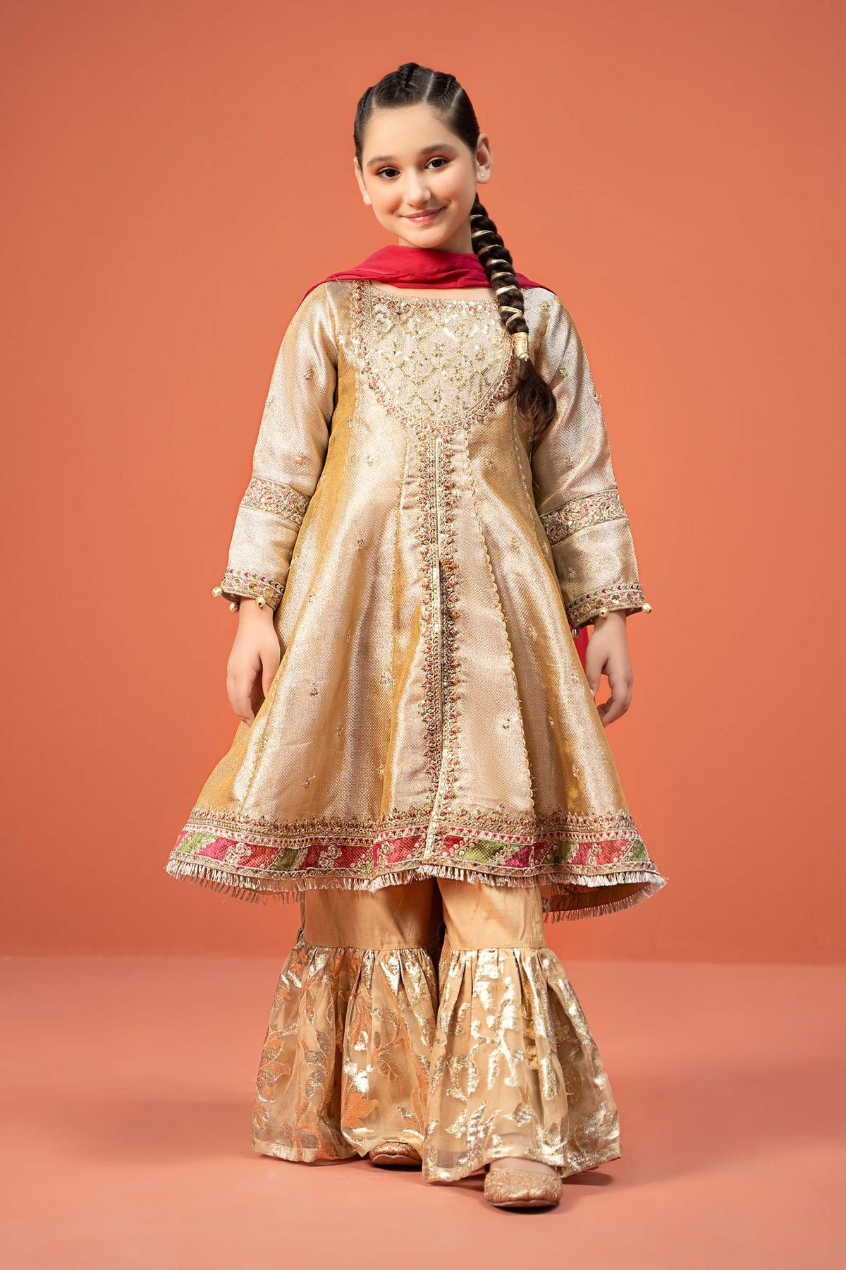 Maria B | 3 Piece Embroidered Zari jacquard Suit | MKS-W24-03 by Maria Faisal - Registered Vendor of : Maria B - type : Kids Clothes - 100% original wedding dresses