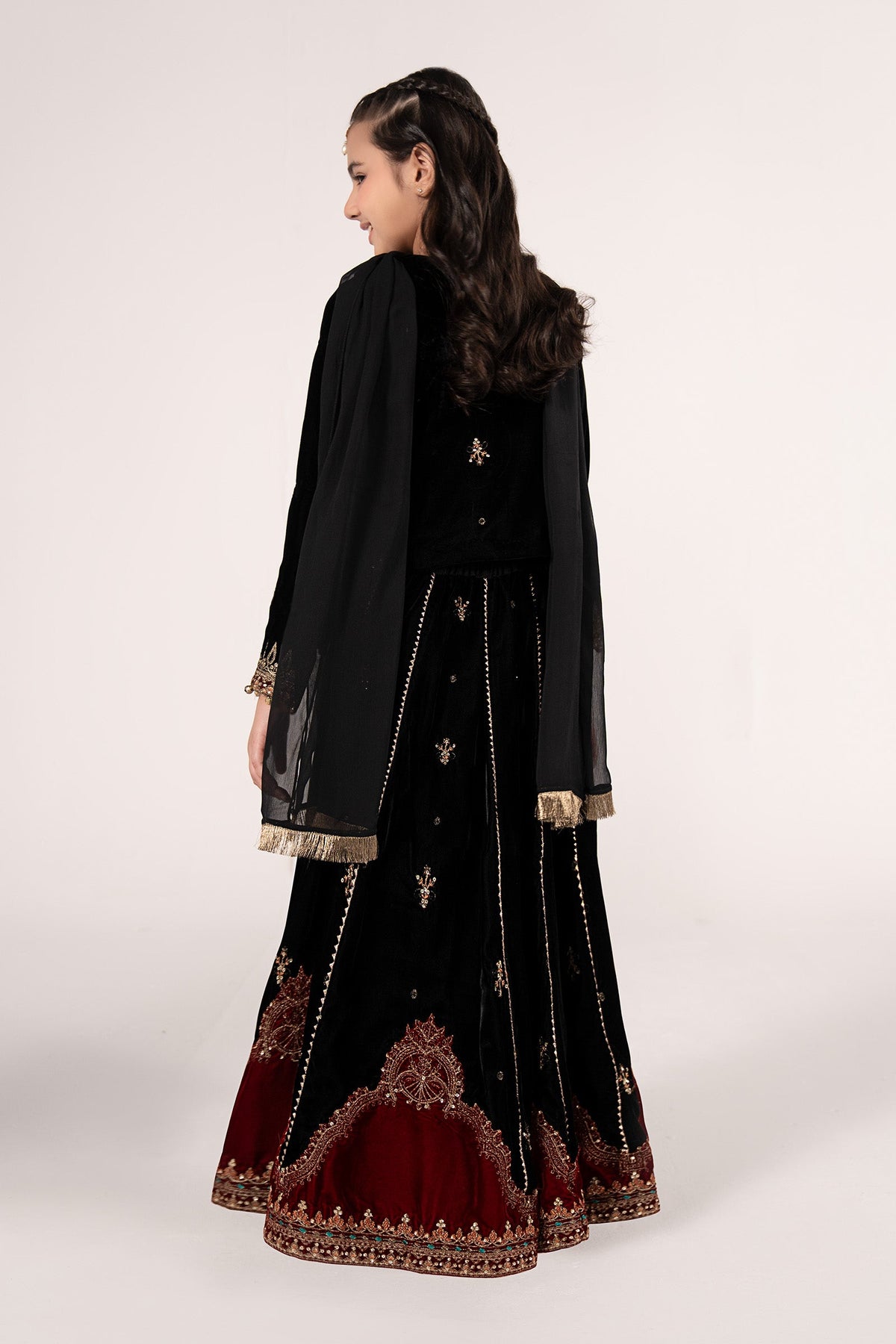 3 Piece Embroidered Velvet Suit - Festive Pakistani Kids Dresses - available at Maria Faisal in UK and USA
