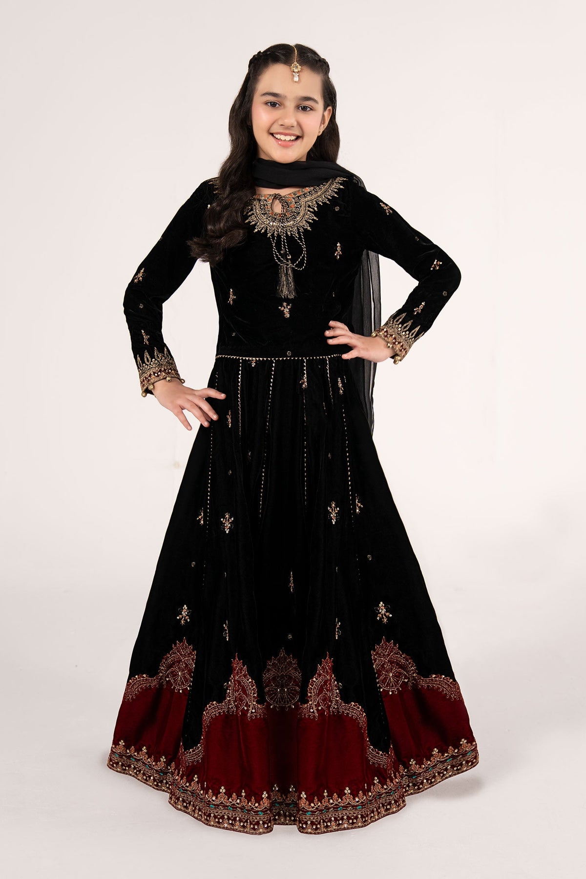 3 Piece Embroidered Velvet Suit - Festive Pakistani Kids Dresses - available at Maria Faisal in UK and USA