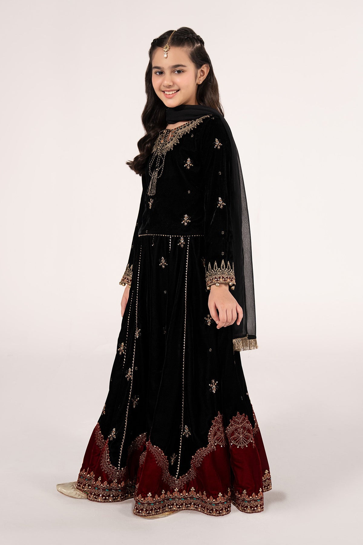3 Piece Embroidered Velvet Suit - Festive Pakistani Kids Dresses - available at Maria Faisal in UK and USA