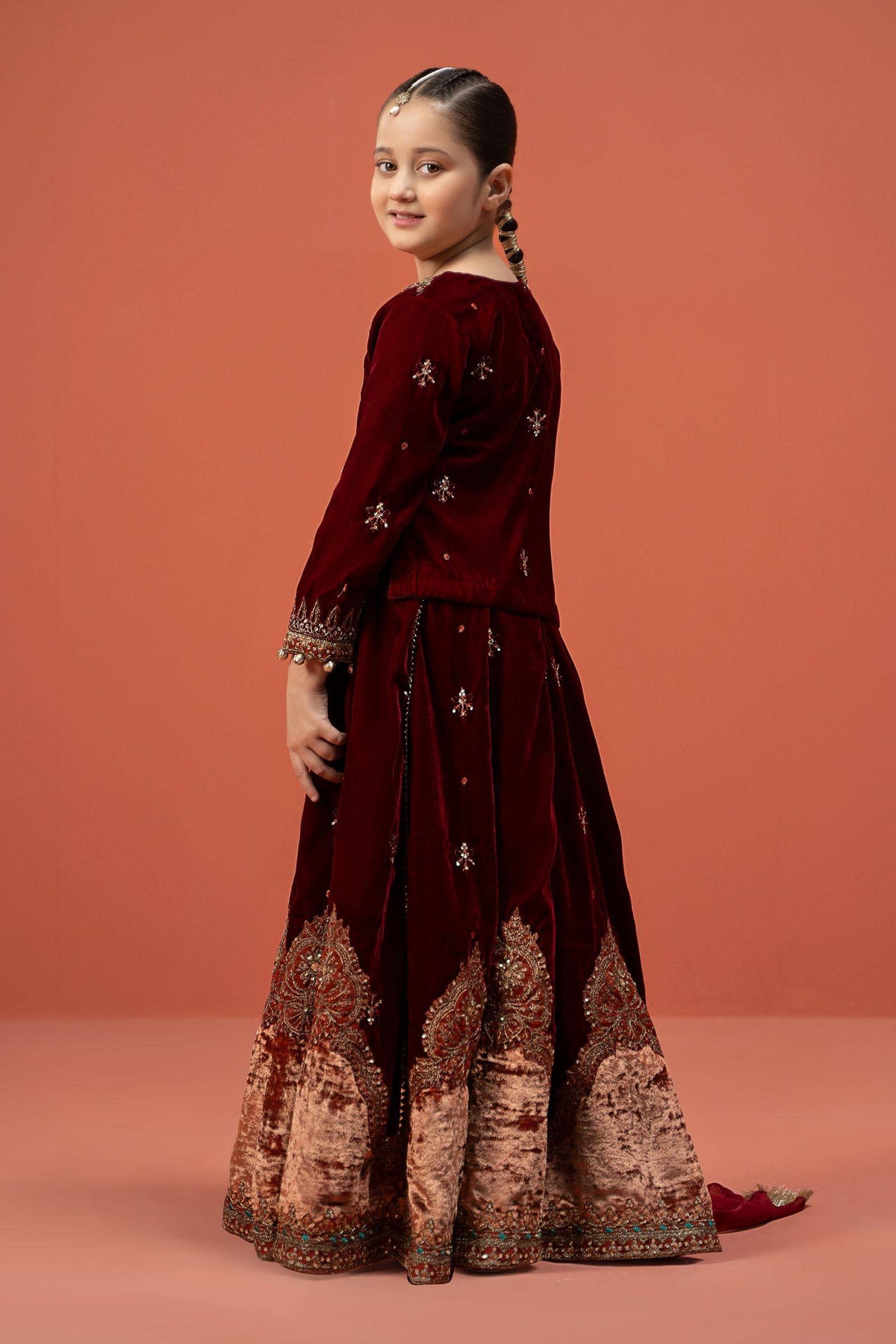 Maria B | 3 Piece Embroidered Velvet Suit | MKS-W24-14 by Maria Faisal - Registered Vendor of : Maria B - type : Kids Clothes - 100% original wedding dresses
