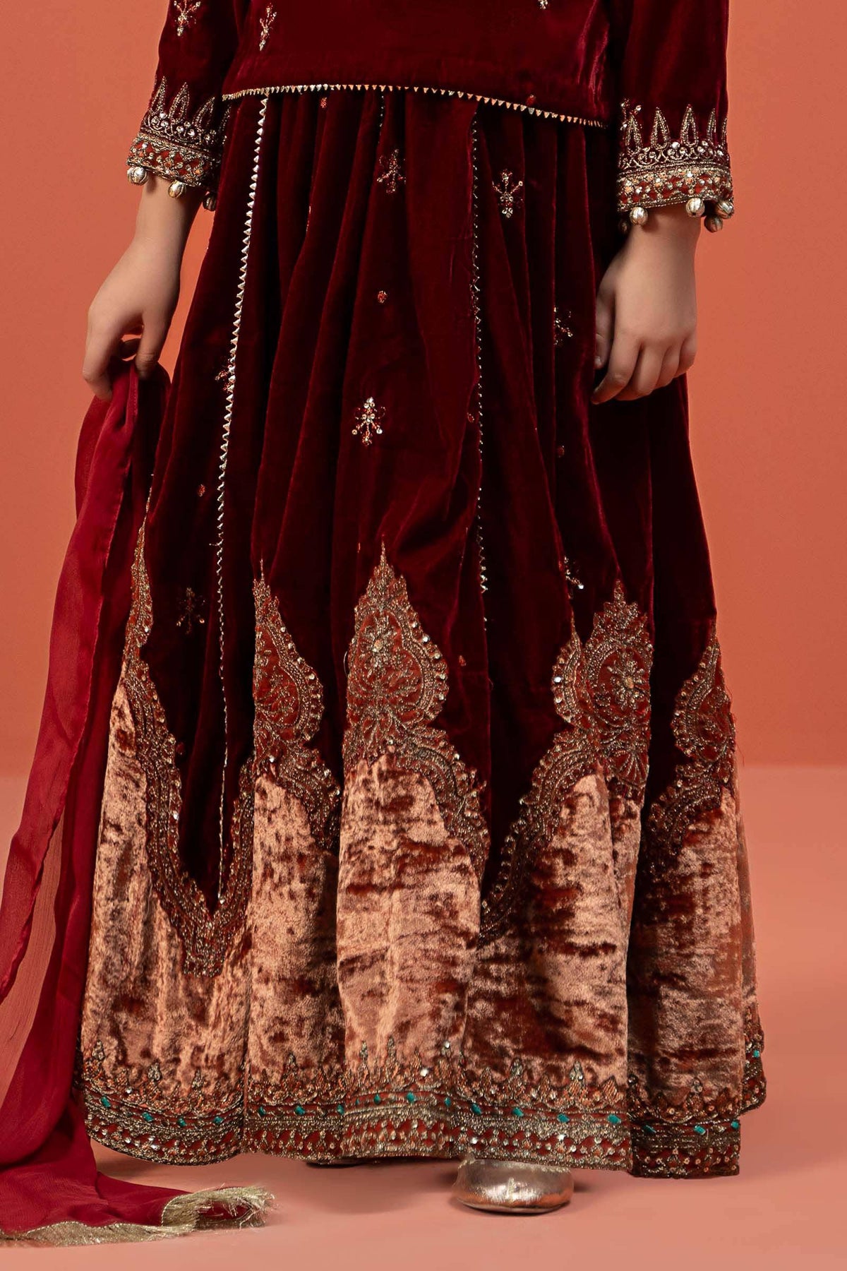 Maria B | 3 Piece Embroidered Velvet Suit | MKS-W24-14 by Maria Faisal - Registered Vendor of : Maria B - type : Kids Clothes - 100% original wedding dresses