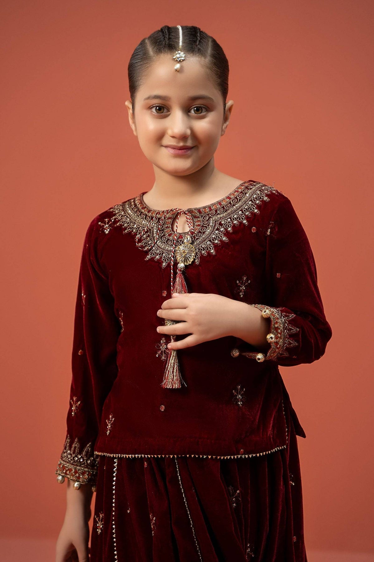 Maria B | 3 Piece Embroidered Velvet Suit | MKS-W24-14 by Maria Faisal - Registered Vendor of : Maria B - type : Kids Clothes - 100% original wedding dresses
