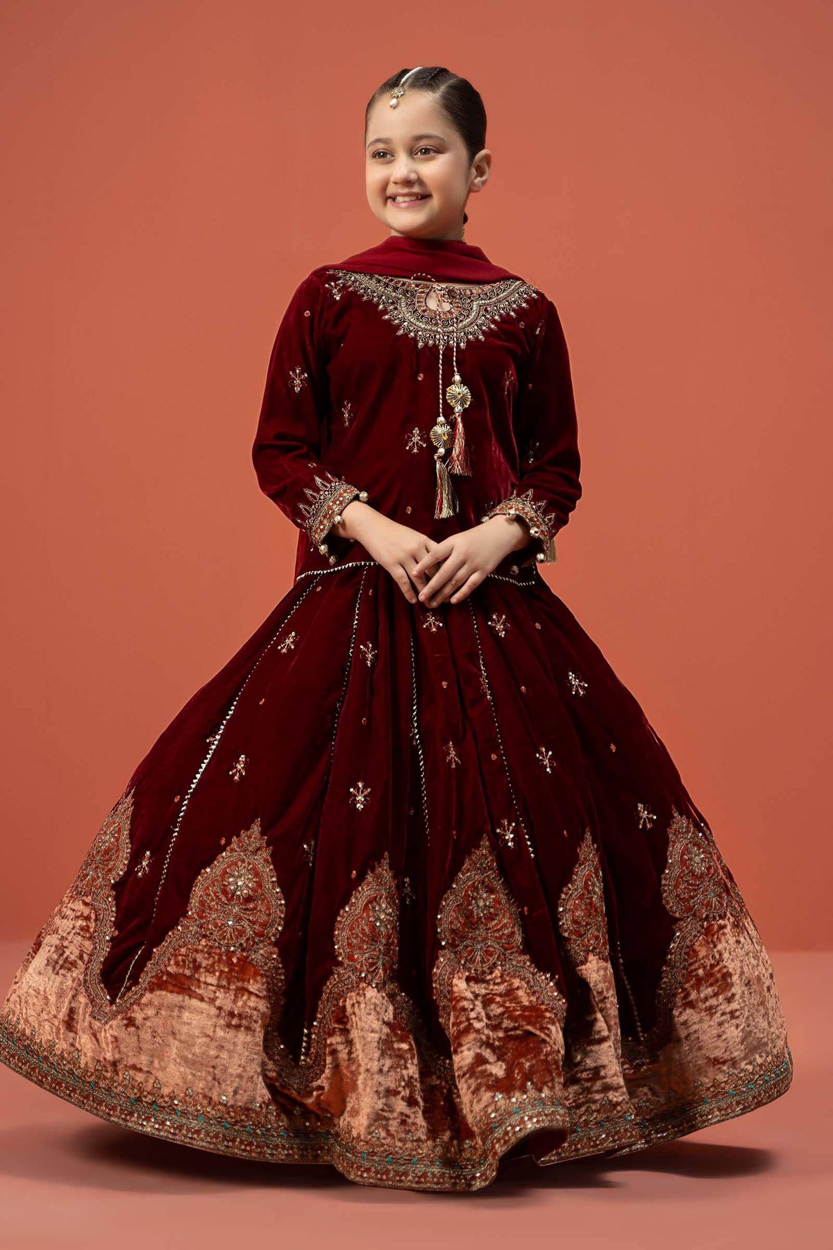 Maria B | 3 Piece Embroidered Velvet Suit | MKS-W24-14 by Maria Faisal - Registered Vendor of : Maria B - type : Kids Clothes - 100% original wedding dresses