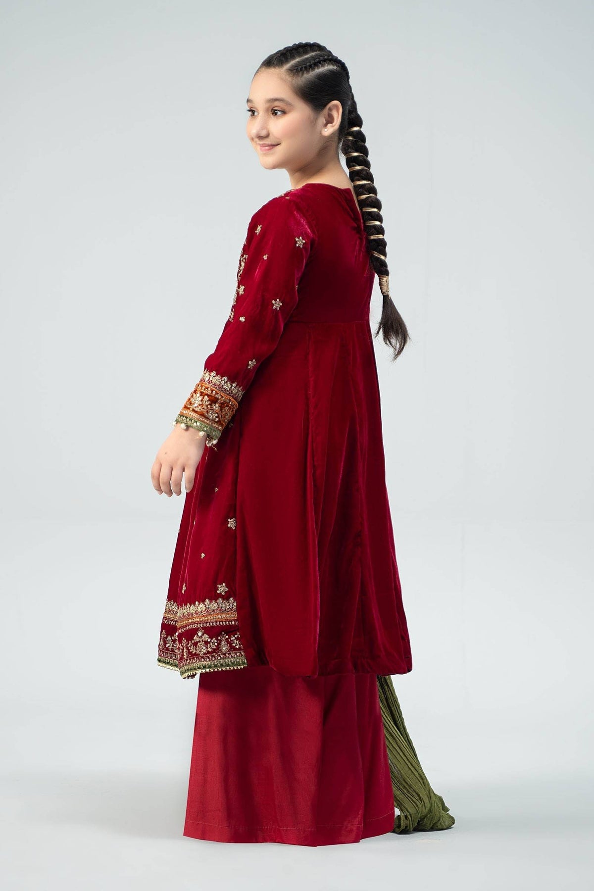 Maria B | 3 Piece Embroidered Velvet Suit | MKS-W24-17 by Maria Faisal - Registered Vendor of : Maria B - type : Kids Clothes - 100% original wedding dresses