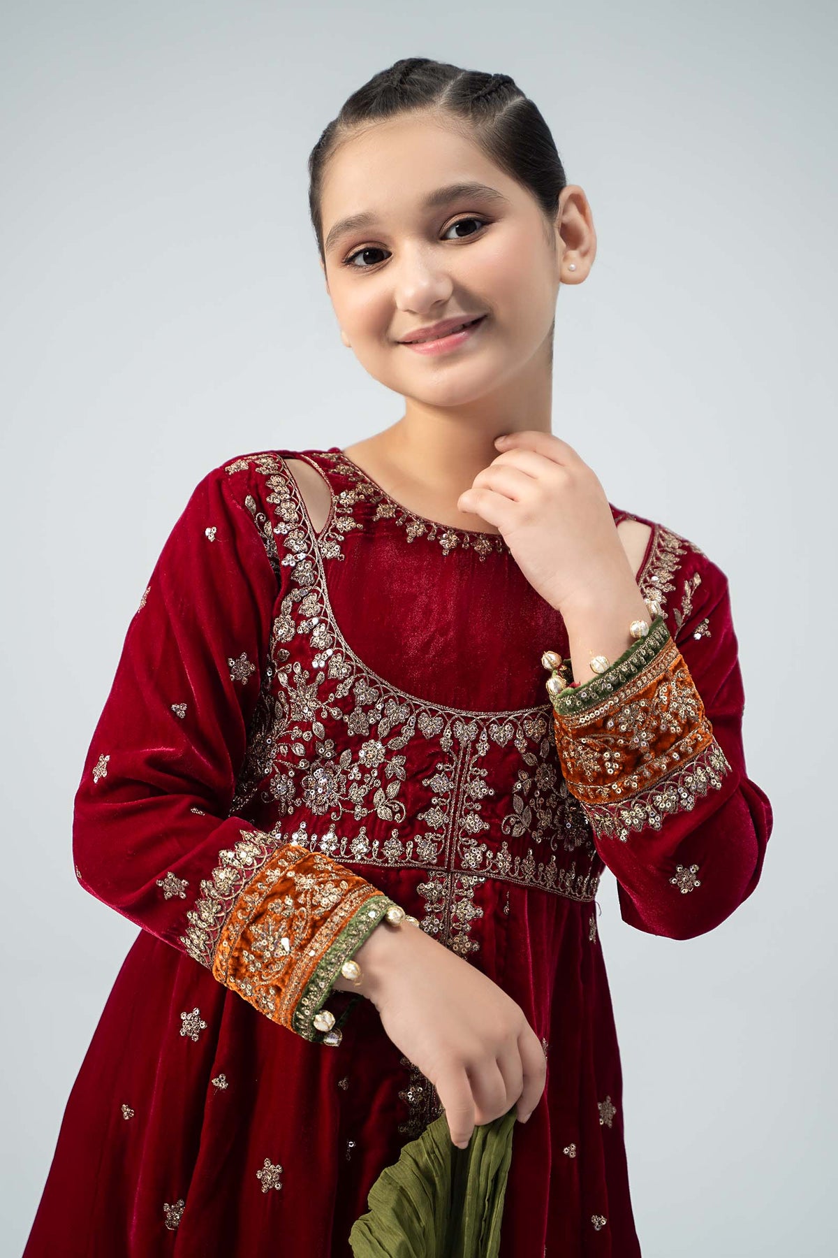 Maria B | 3 Piece Embroidered Velvet Suit | MKS-W24-17 by Maria Faisal - Registered Vendor of : Maria B - type : Kids Clothes - 100% original wedding dresses