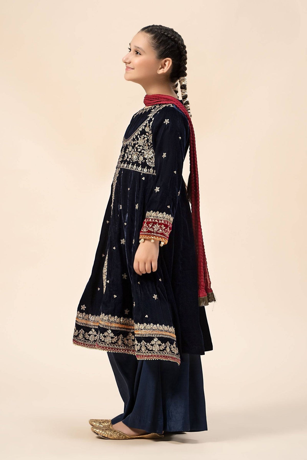 Maria B | 3 Piece Embroidered Velvet Suit | MKS-W24-17 by Maria Faisal - Registered Vendor of : Maria B - type : Kids Clothes - 100% original wedding dresses