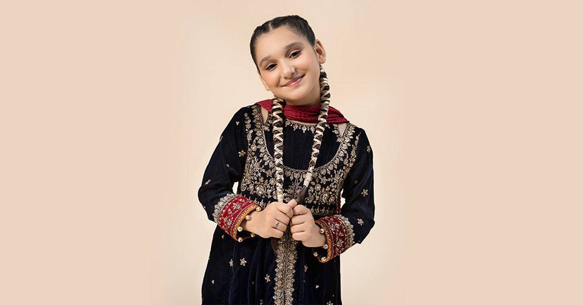 Maria B | 3 Piece Embroidered Velvet Suit | MKS-W24-17 by Maria Faisal - Registered Vendor of : Maria B - type : Kids Clothes - 100% original wedding dresses