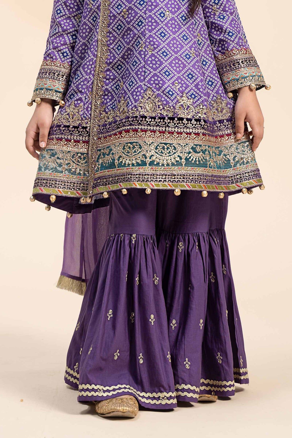Maria B | 3 Piece Embroidered Raw Silk Suit | MKS-W24-20 by Maria Faisal - Registered Vendor of : Maria B - type : Kids Clothes - 100% original wedding dresses
