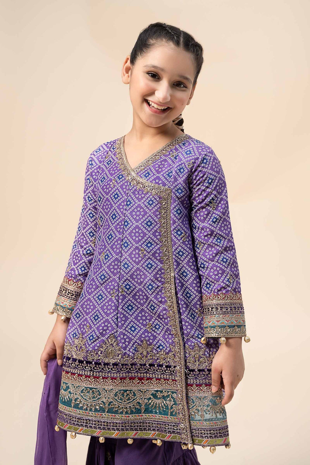 Maria B | 3 Piece Embroidered Raw Silk Suit | MKS-W24-20 by Maria Faisal - Registered Vendor of : Maria B - type : Kids Clothes - 100% original wedding dresses