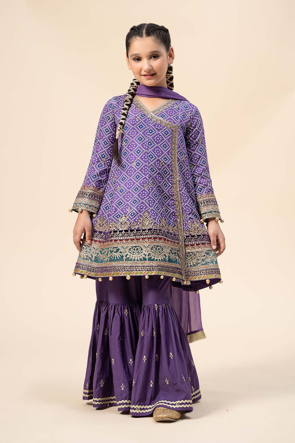 Maria B | 3 Piece Embroidered Raw Silk Suit | MKS-W24-20 by Maria Faisal - Registered Vendor of : Maria B - type : Kids Clothes - 100% original wedding dresses