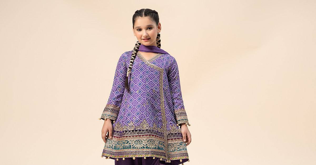 Maria B | 3 Piece Embroidered Raw Silk Suit | MKS-W24-20 by Maria Faisal - Registered Vendor of : Maria B - type : Kids Clothes - 100% original wedding dresses