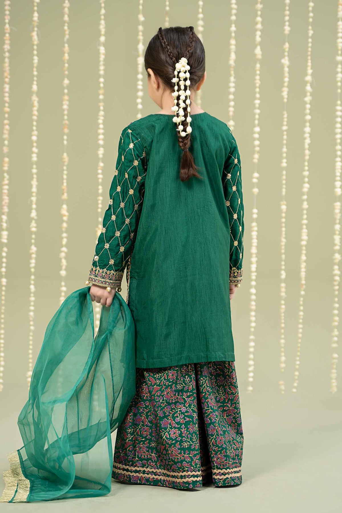 Maria B | 3 Piece Embroidered Raw Silk Suit | MKS-W24-28 by Maria Faisal - Registered Vendor of : Maria B - type : Kids Clothes - 100% original wedding dresses