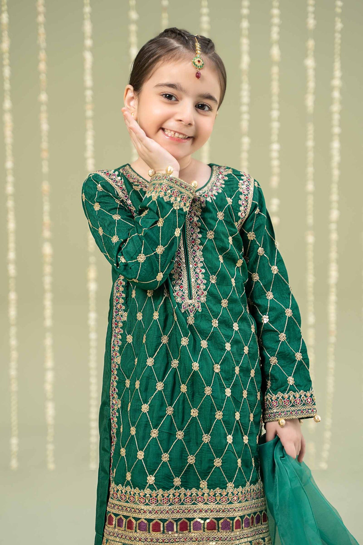 Maria B | 3 Piece Embroidered Raw Silk Suit | MKS-W24-28 by Maria Faisal - Registered Vendor of : Maria B - type : Kids Clothes - 100% original wedding dresses