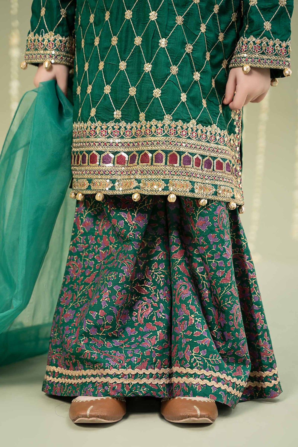 Maria B | 3 Piece Embroidered Raw Silk Suit | MKS-W24-28 by Maria Faisal - Registered Vendor of : Maria B - type : Kids Clothes - 100% original wedding dresses