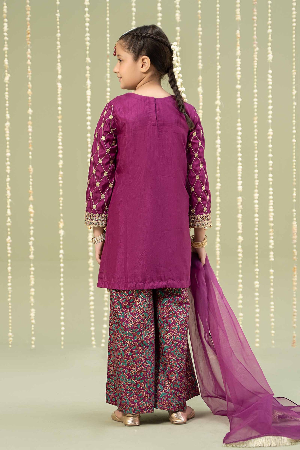 Maria B | 3 Piece Embroidered Raw Silk Suit | MKS-W24-28 by Maria Faisal - Registered Vendor of : Maria B - type : Kids Clothes - 100% original wedding dresses