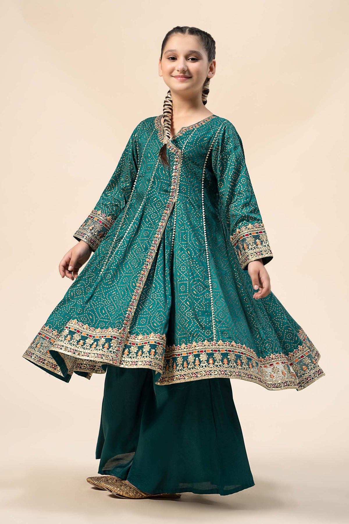 Maria B | 3 Piece Embroidered Raw Silk Suit | MKS-W24-29 by Maria Faisal - Registered Vendor of : Maria B - type : Kids Clothes - 100% original wedding dresses