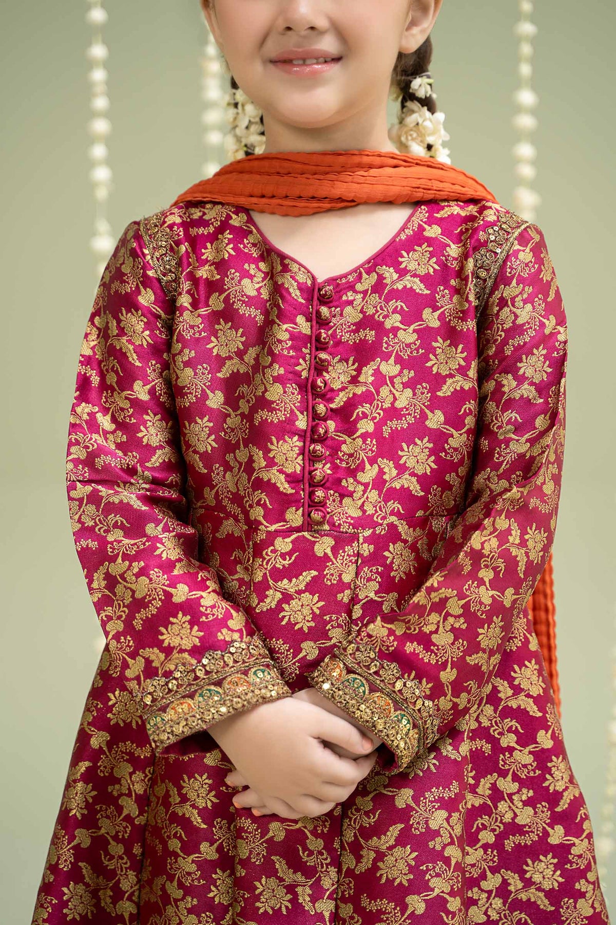 Maria B | 3 Piece Embroidered Jamawar Suit | MKS-W24-30 by Maria Faisal - Registered Vendor of : Maria B - type : Kids Clothes - 100% original wedding dresses