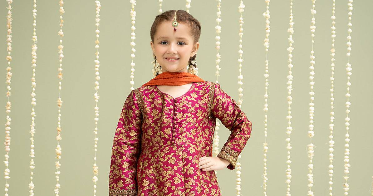 Maria B | 3 Piece Embroidered Jamawar Suit | MKS-W24-30 by Maria Faisal - Registered Vendor of : Maria B - type : Kids Clothes - 100% original wedding dresses