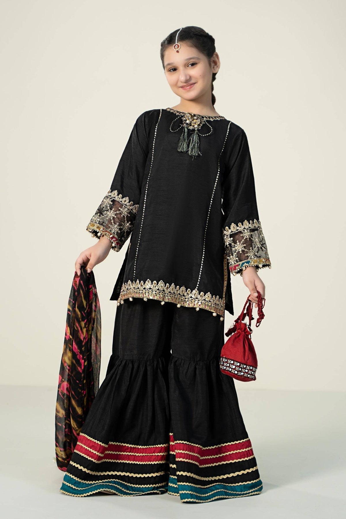 Maria B | 3 Piece Embroidered Raw Silk Suit | MKS-W24-31 by Maria Faisal - Registered Vendor of : Maria B - type : Kids Clothes - 100% original wedding dresses