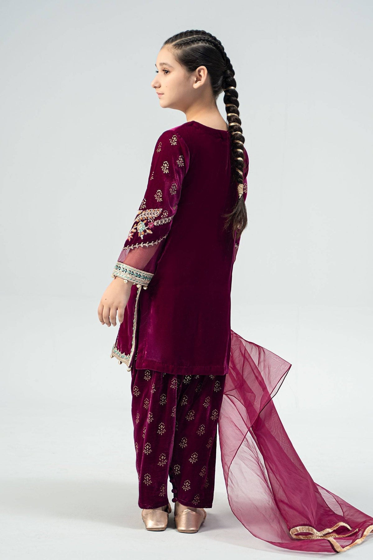 Maria B | 3 Piece Embroidered Velvet Suit | MKS-W24-32 by Maria Faisal - Registered Vendor of : Maria B - type : Kids Clothes - 100% original wedding dresses