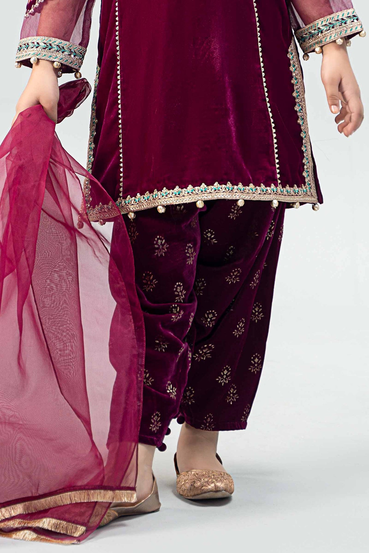 Maria B | 3 Piece Embroidered Velvet Suit | MKS-W24-32 by Maria Faisal - Registered Vendor of : Maria B - type : Kids Clothes - 100% original wedding dresses