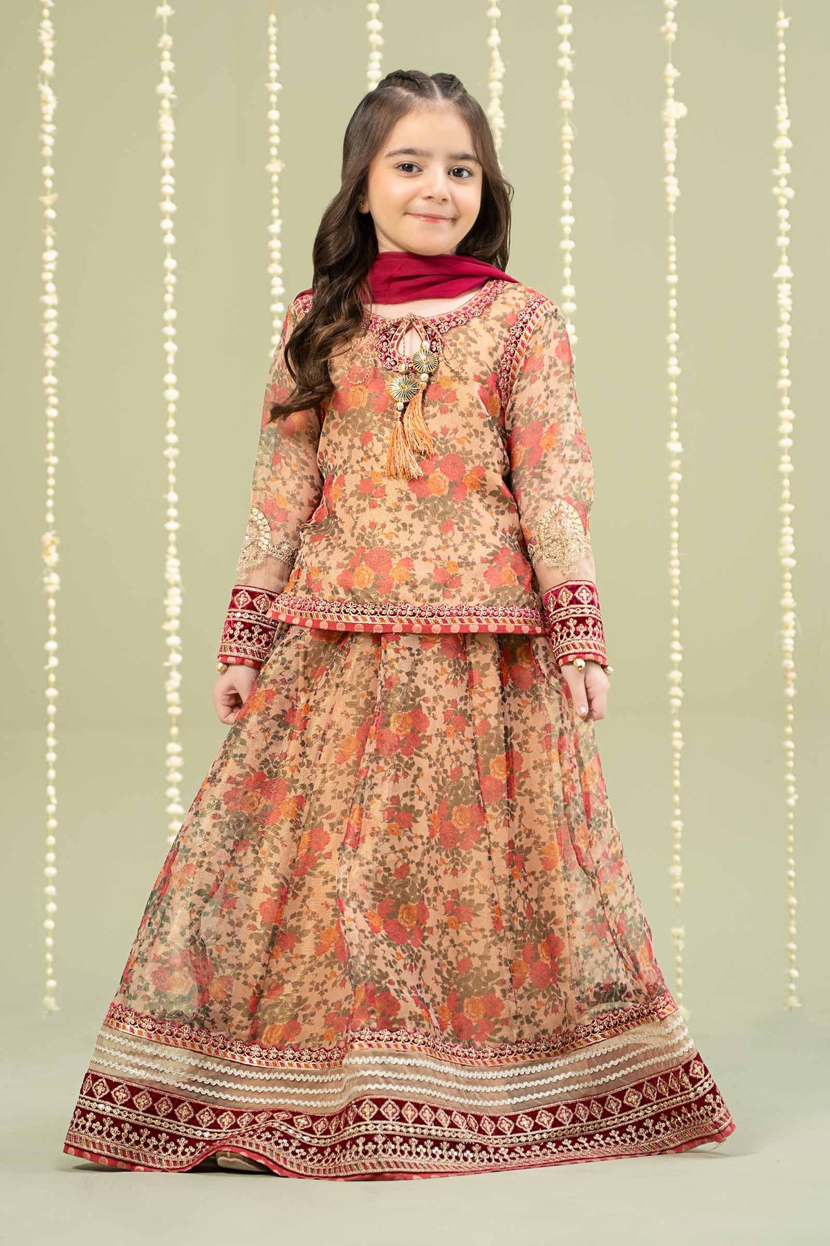 Maria B | 3 Piece Embroidered Cotton Maoori Net Suit | MKS-W24-35 by Maria Faisal - Registered Vendor of : Maria B - type : Kids Clothes - 100% original wedding dresses