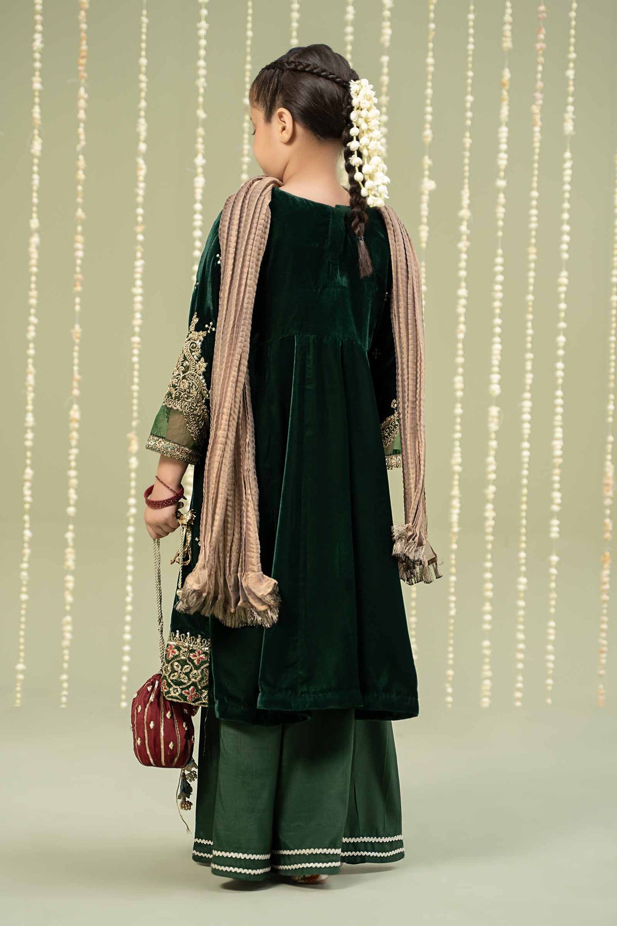 Maria B | 3 Piece Embroidered Velvet Suit | MKS-W24-40 by Maria Faisal - Registered Vendor of : Maria B - type : Kids Clothes - 100% original wedding dresses