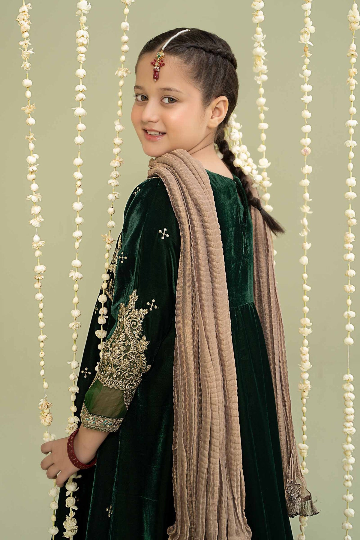 Maria B | 3 Piece Embroidered Velvet Suit | MKS-W24-40 by Maria Faisal - Registered Vendor of : Maria B - type : Kids Clothes - 100% original wedding dresses