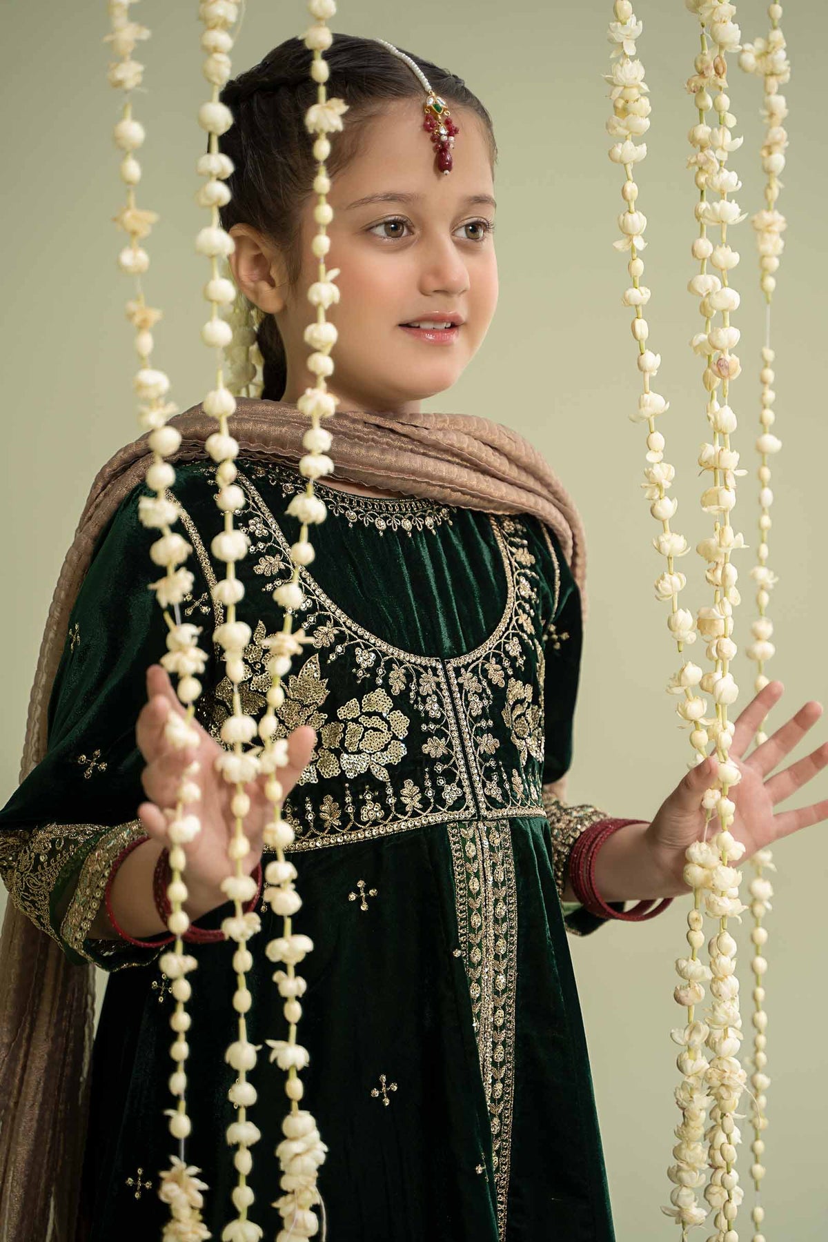 Maria B | 3 Piece Embroidered Velvet Suit | MKS-W24-40 by Maria Faisal - Registered Vendor of : Maria B - type : Kids Clothes - 100% original wedding dresses