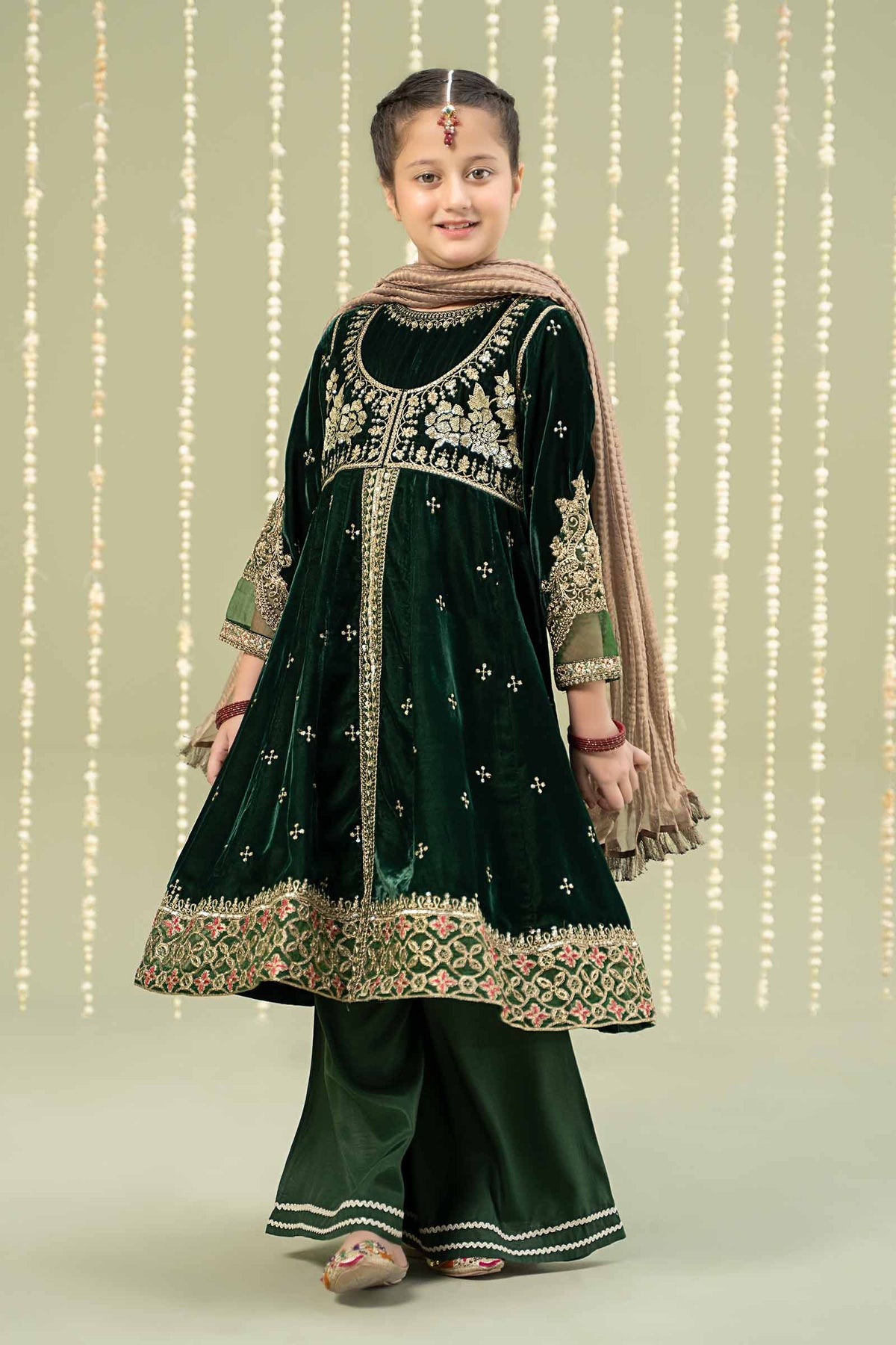 Maria B | 3 Piece Embroidered Velvet Suit | MKS-W24-40 by Maria Faisal - Registered Vendor of : Maria B - type : Kids Clothes - 100% original wedding dresses