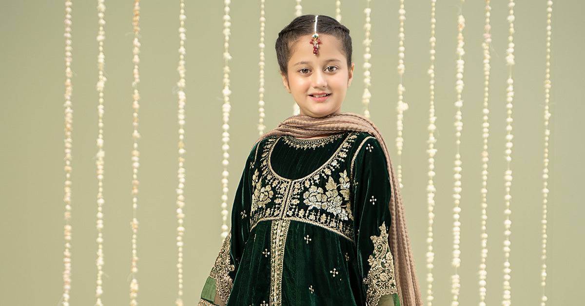 Maria B | 3 Piece Embroidered Velvet Suit | MKS-W24-40 by Maria Faisal - Registered Vendor of : Maria B - type : Kids Clothes - 100% original wedding dresses