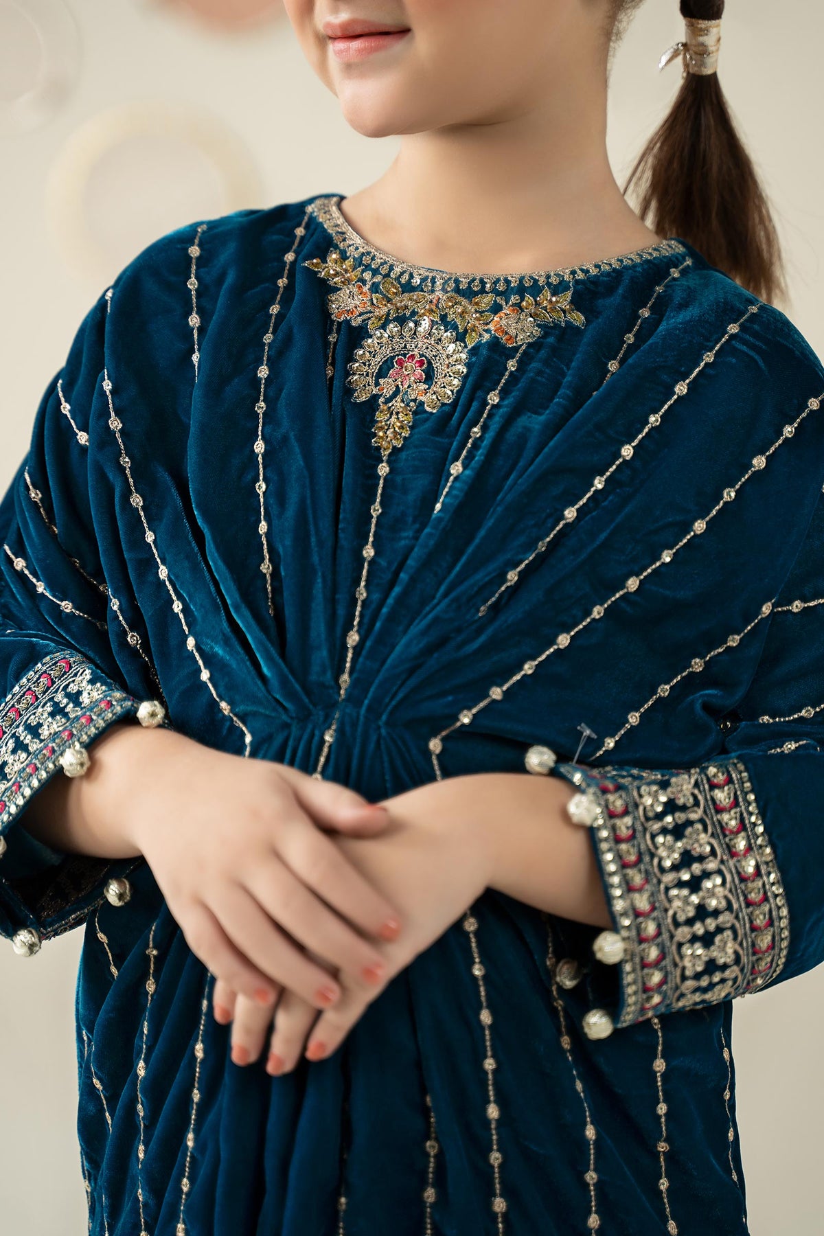 2 Piece Embroidered Velvet Suit - Kids Clothes - available at Maria Faisal in UK and USA