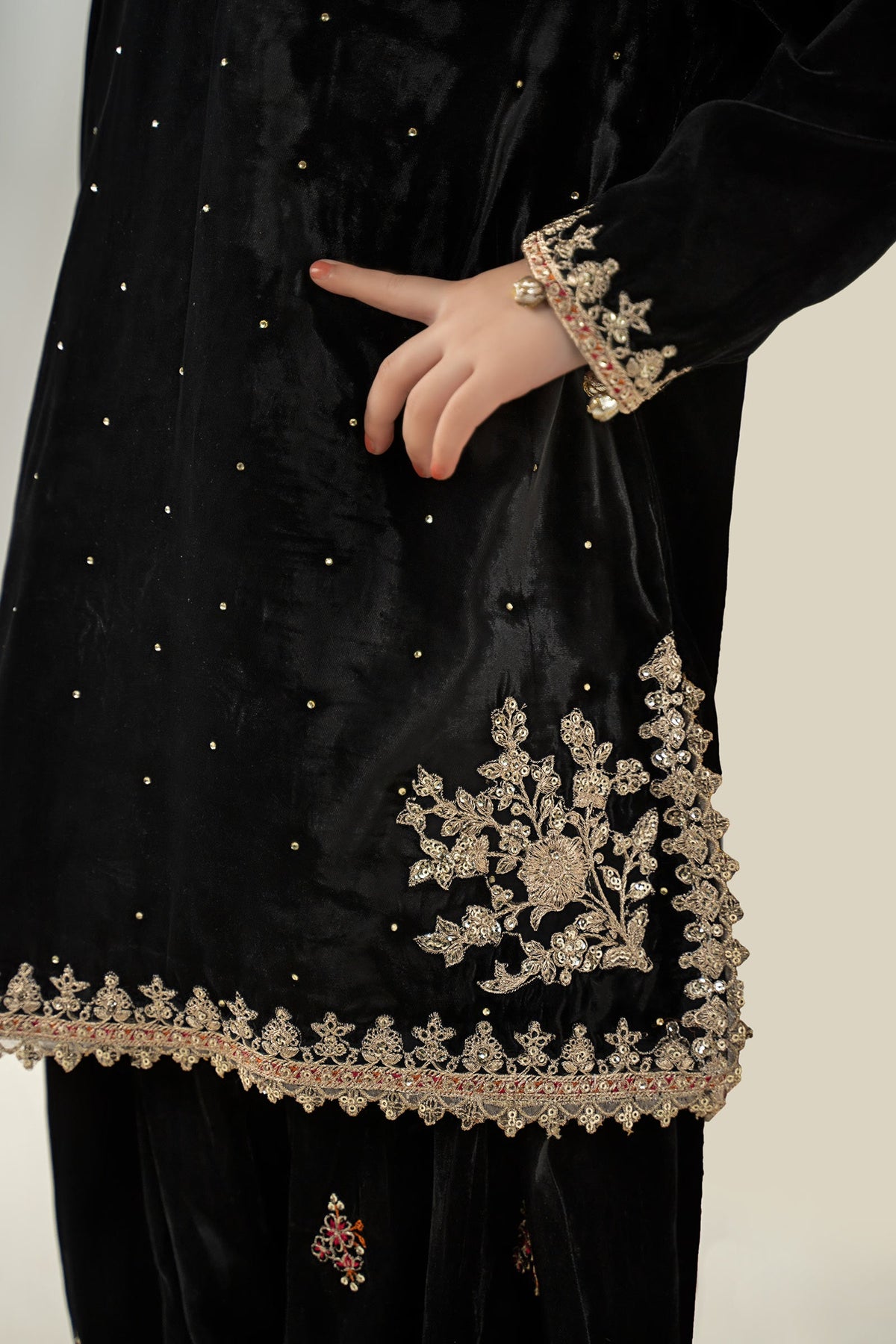 3 Piece Embroidered Velvet Suit - Kids Clothes - available at Maria Faisal in UK and USA