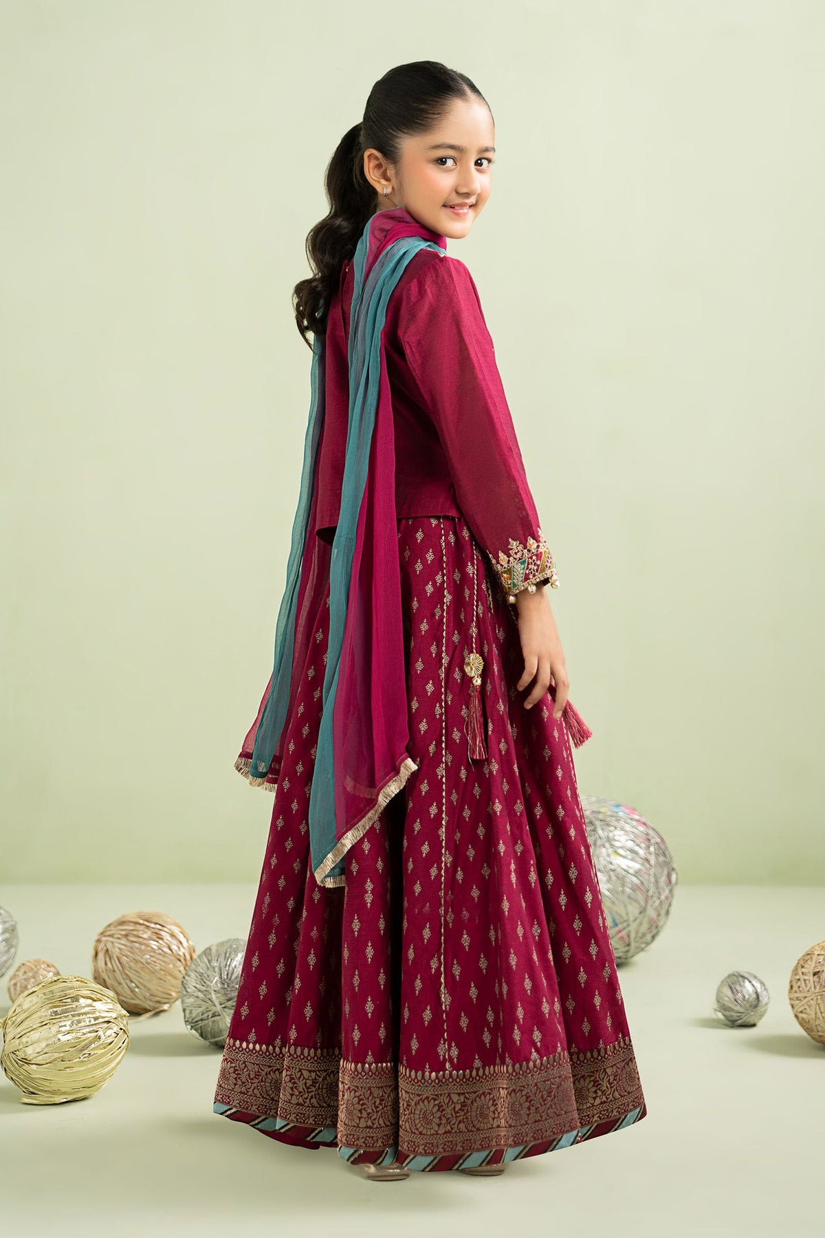 3 Piece Embroidered Silk Net Suit - Kids Clothes - available at Maria Faisal in UK and USA