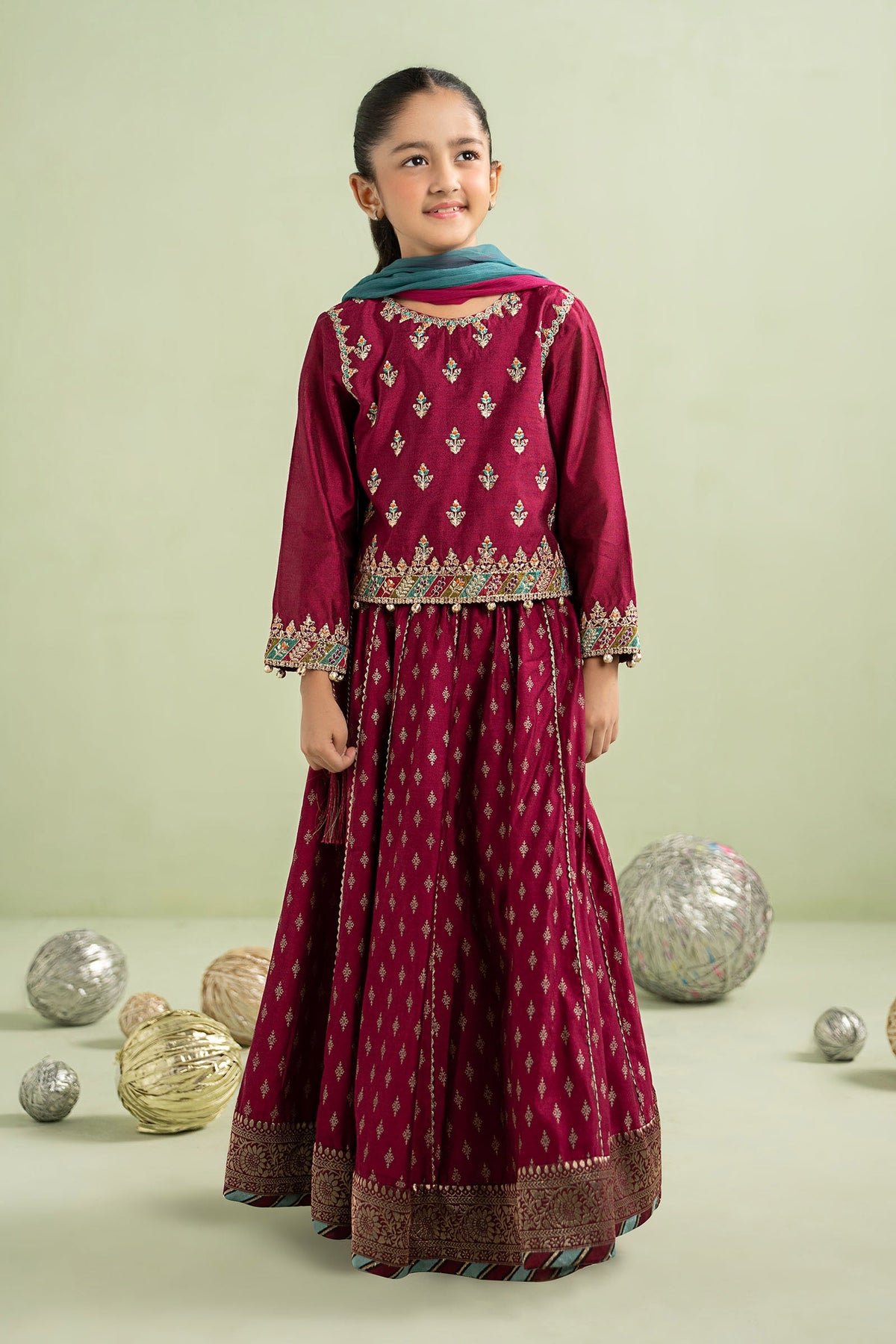 3 Piece Embroidered Silk Net Suit - Kids Clothes - available at Maria Faisal in UK and USA