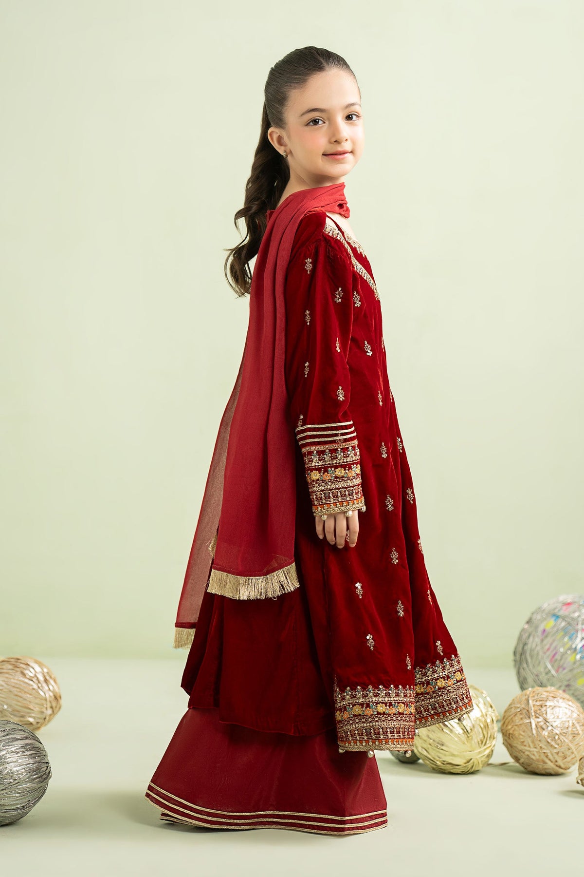 3 Piece Embroidered Velvet Suit - Kids Clothes - available at Maria Faisal in UK and USA