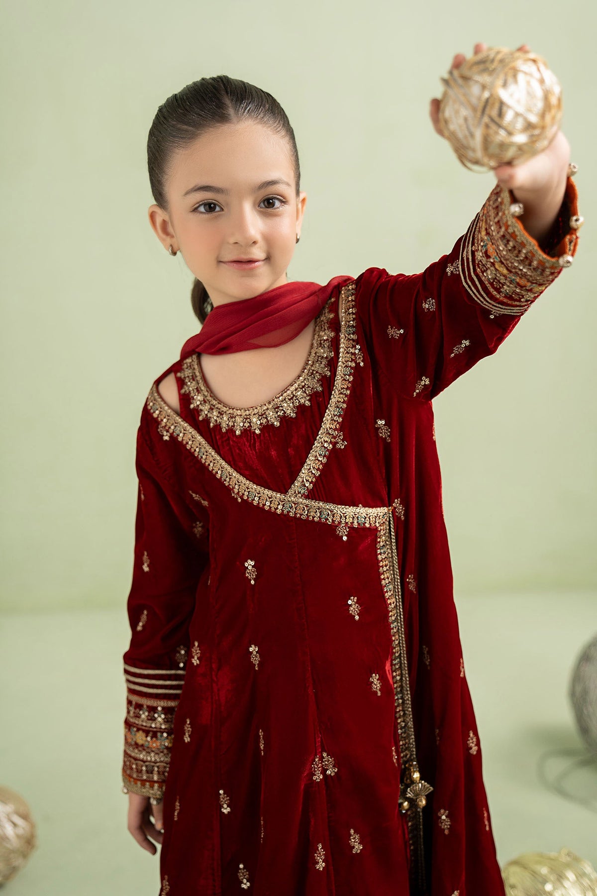 3 Piece Embroidered Velvet Suit - Kids Clothes - available at Maria Faisal in UK and USA