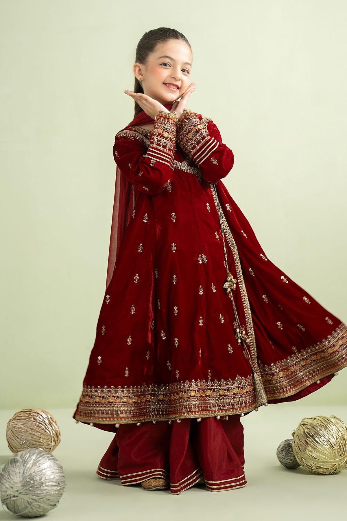 3 Piece Embroidered Velvet Suit - Kids Clothes - available at Maria Faisal in UK and USA