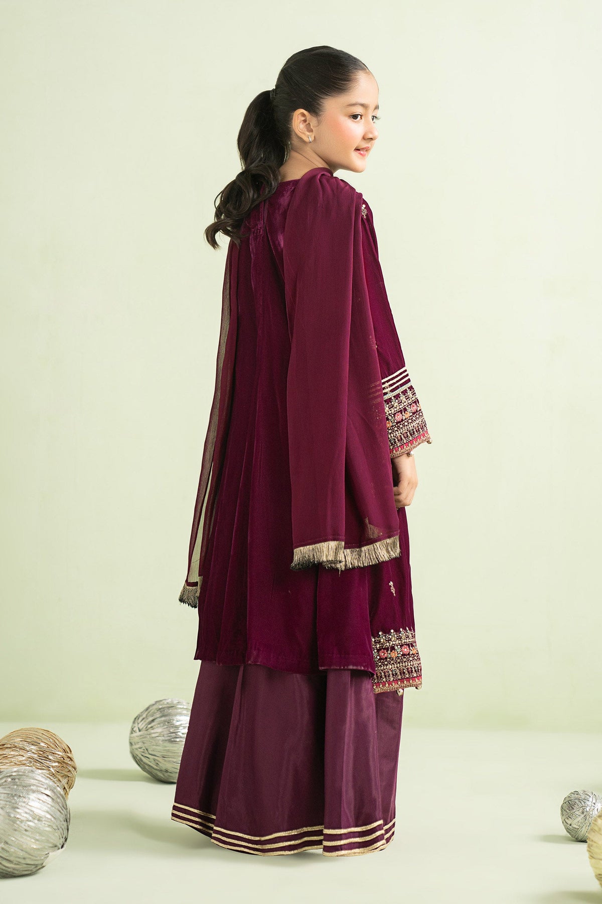 3 Piece Embroidered Velvet Suit - Kids Clothes - available at Maria Faisal in UK and USA