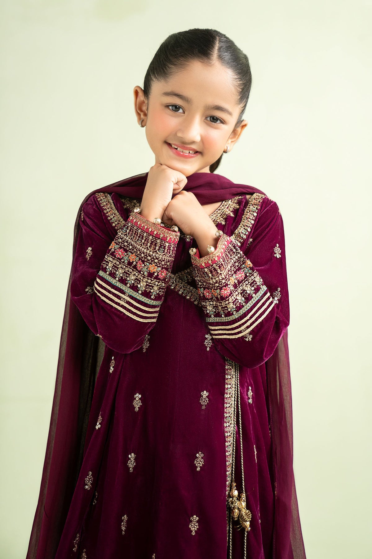 3 Piece Embroidered Velvet Suit - Kids Clothes - available at Maria Faisal in UK and USA
