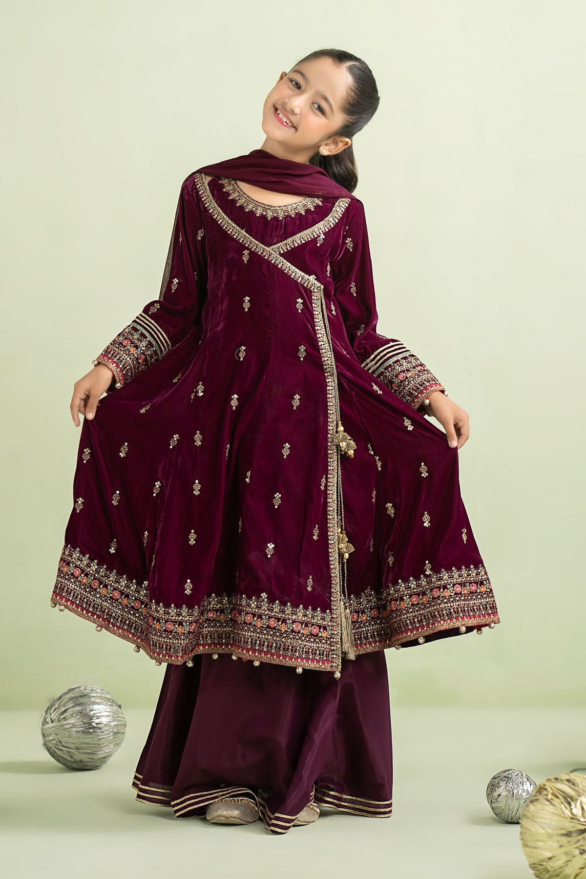 3 Piece Embroidered Velvet Suit - Kids Clothes - available at Maria Faisal in UK and USA