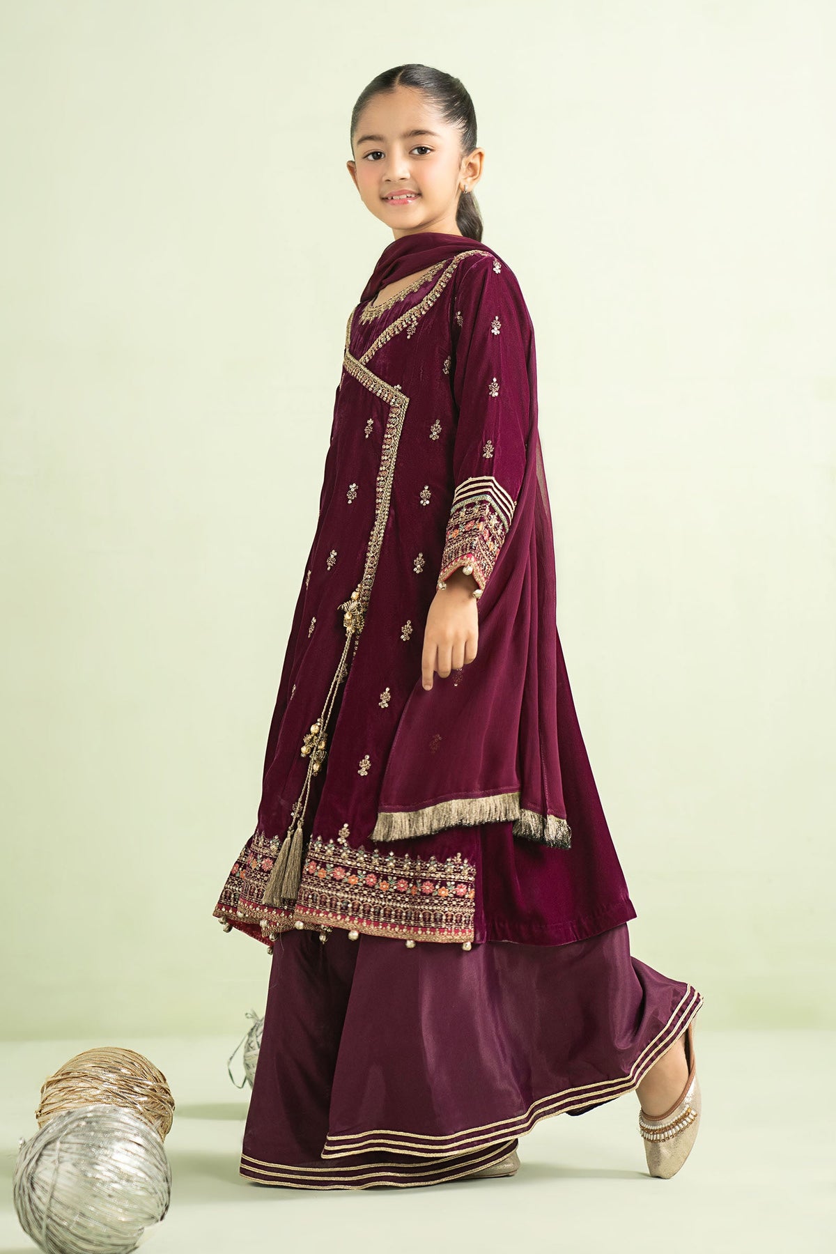 3 Piece Embroidered Velvet Suit - Kids Clothes - available at Maria Faisal in UK and USA