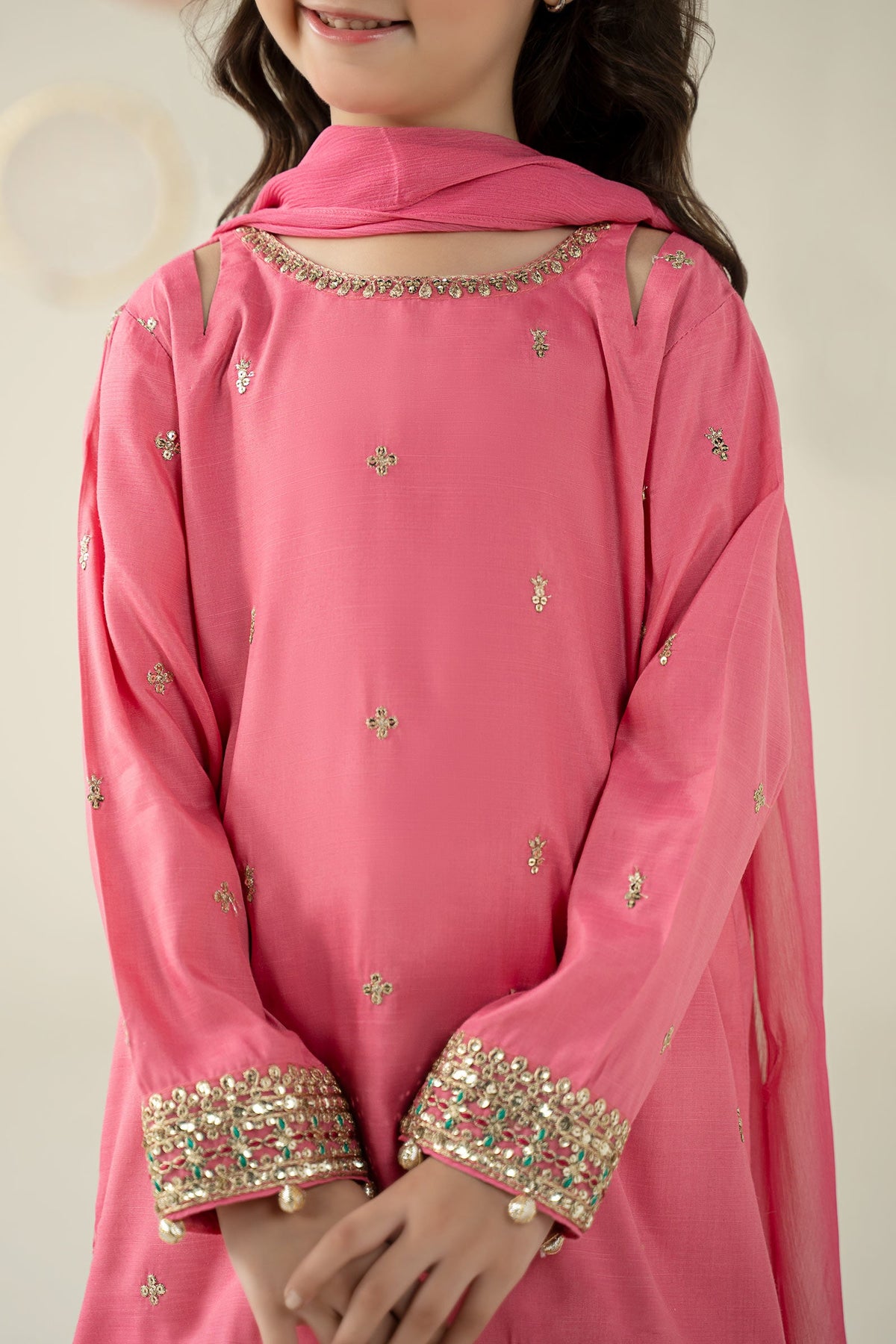 3 Piece Embroidered Raw Silk Suit - Kids Clothes - available at Maria Faisal in UK and USA