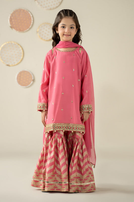 3 Piece Embroidered Raw Silk Suit - Kids Clothes - available at Maria Faisal in UK and USA